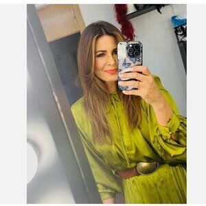 Zara Creased Satin Effect Top Blouse Tie Neck Green Size XS. NEW WITH TAG!